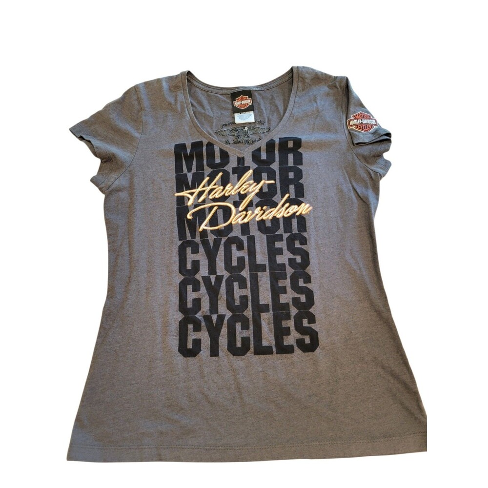 Women's Size Large Harley Davidson Tee T-shirt Gray Black Motorcycles READ